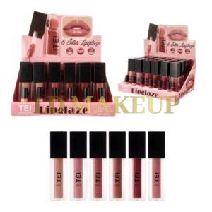 Lip gloss 6 color lipglaze tapa negra TEI 8263